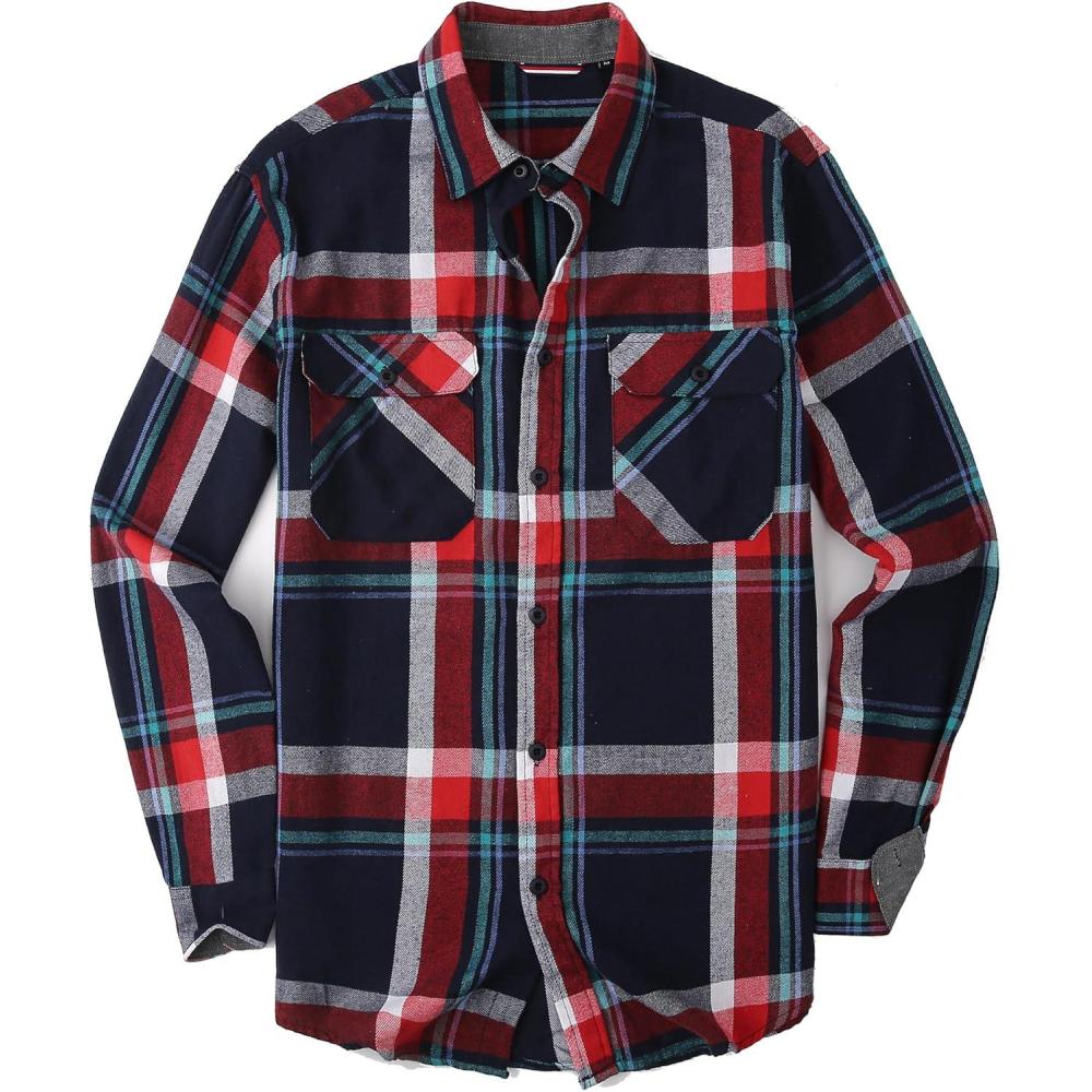 imageAlex Vando Mens Button Down Shirts Flannel Shirt Long SleeveNavyRed 410
