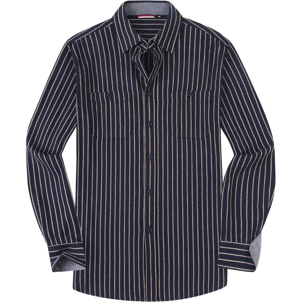 imageAlex Vando Mens Button Down Shirts Flannel Shirt Long SleeveNavyYellow Stripe