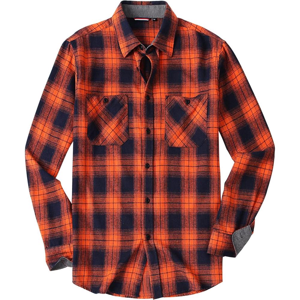 imageAlex Vando Mens Button Down Shirts Flannel Shirt Long SleeveOrangeNavy