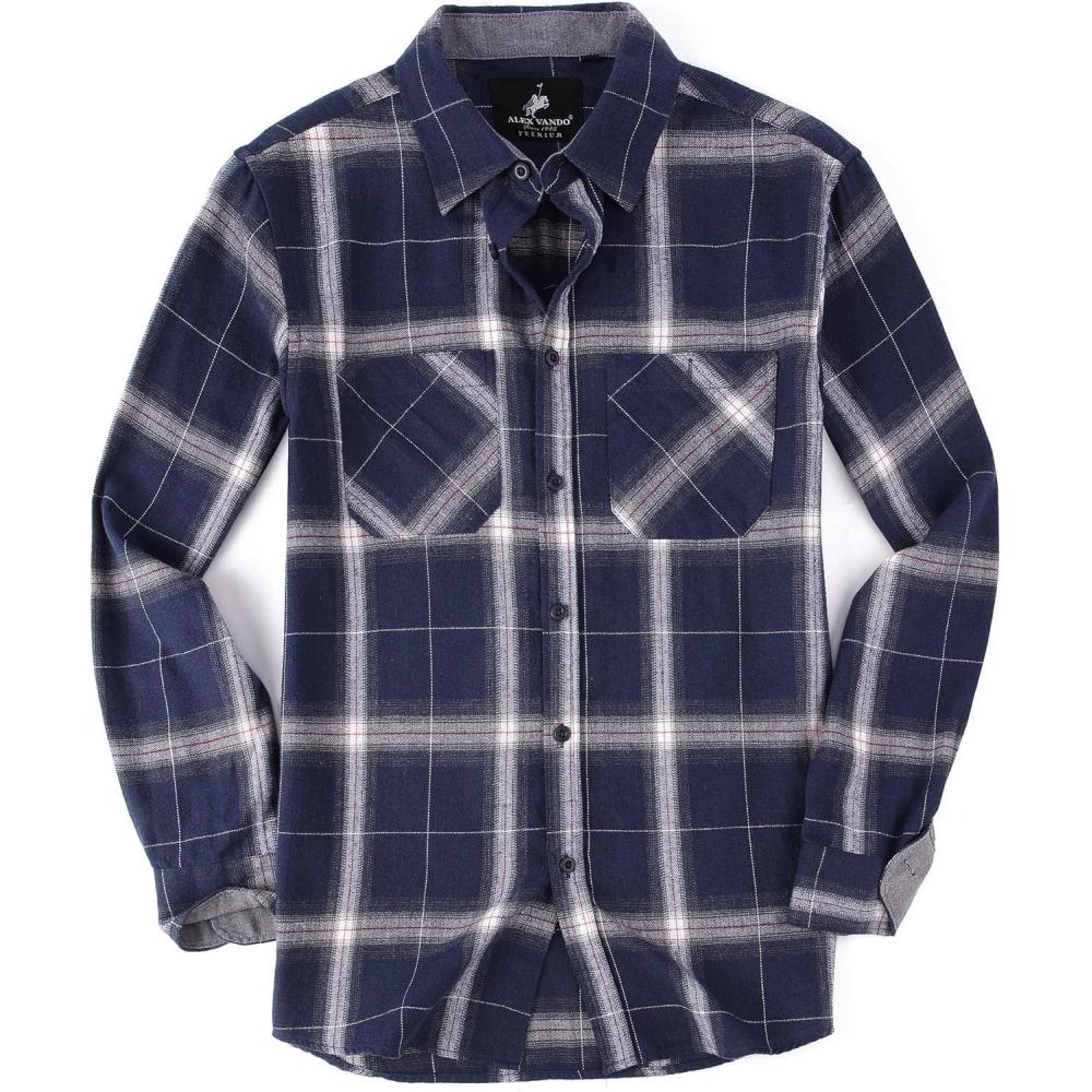 imageAlex Vando Mens Button Down Shirts Flannel Shirt Long SleeveRoyalWhite