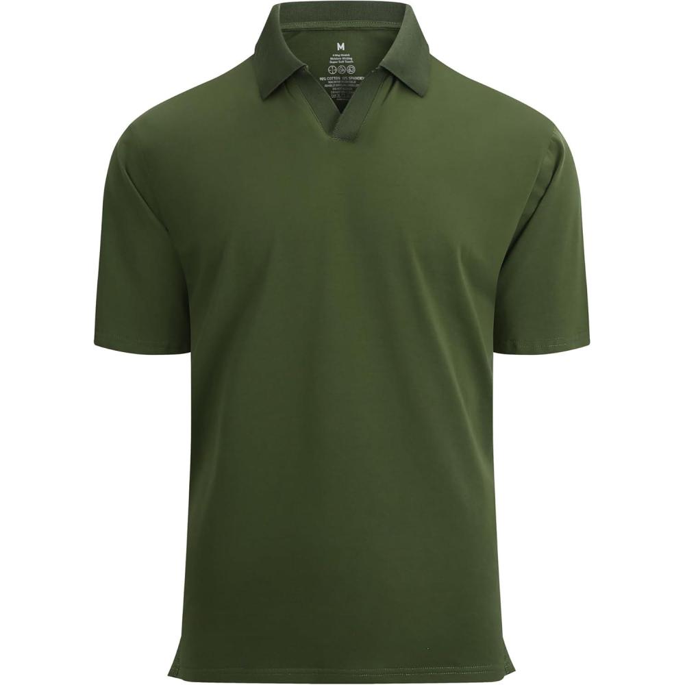 imageAlex Vando Mens Cotton Polo Shirts VNeck Short Sleeve Casual Shirts for MenArmy