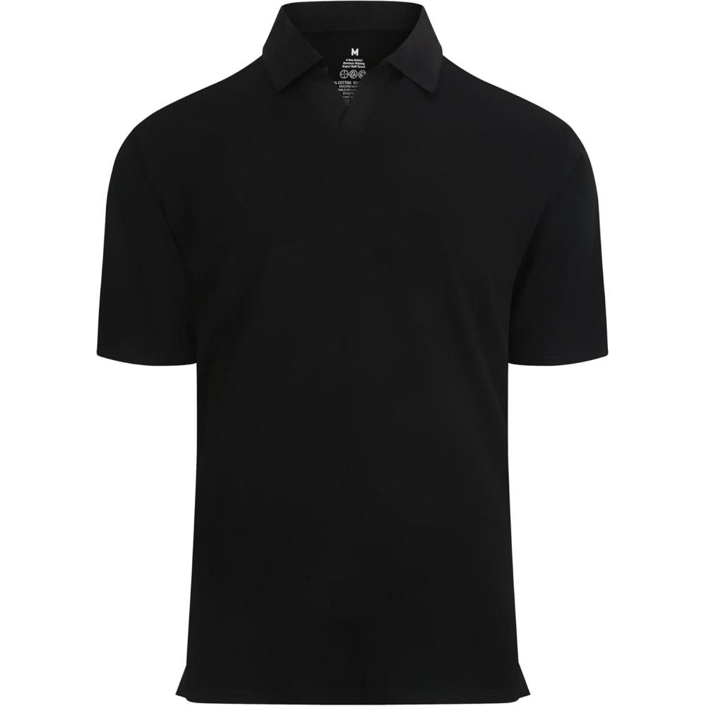 imageAlex Vando Mens Cotton Polo Shirts VNeck Short Sleeve Casual Shirts for MenBlack