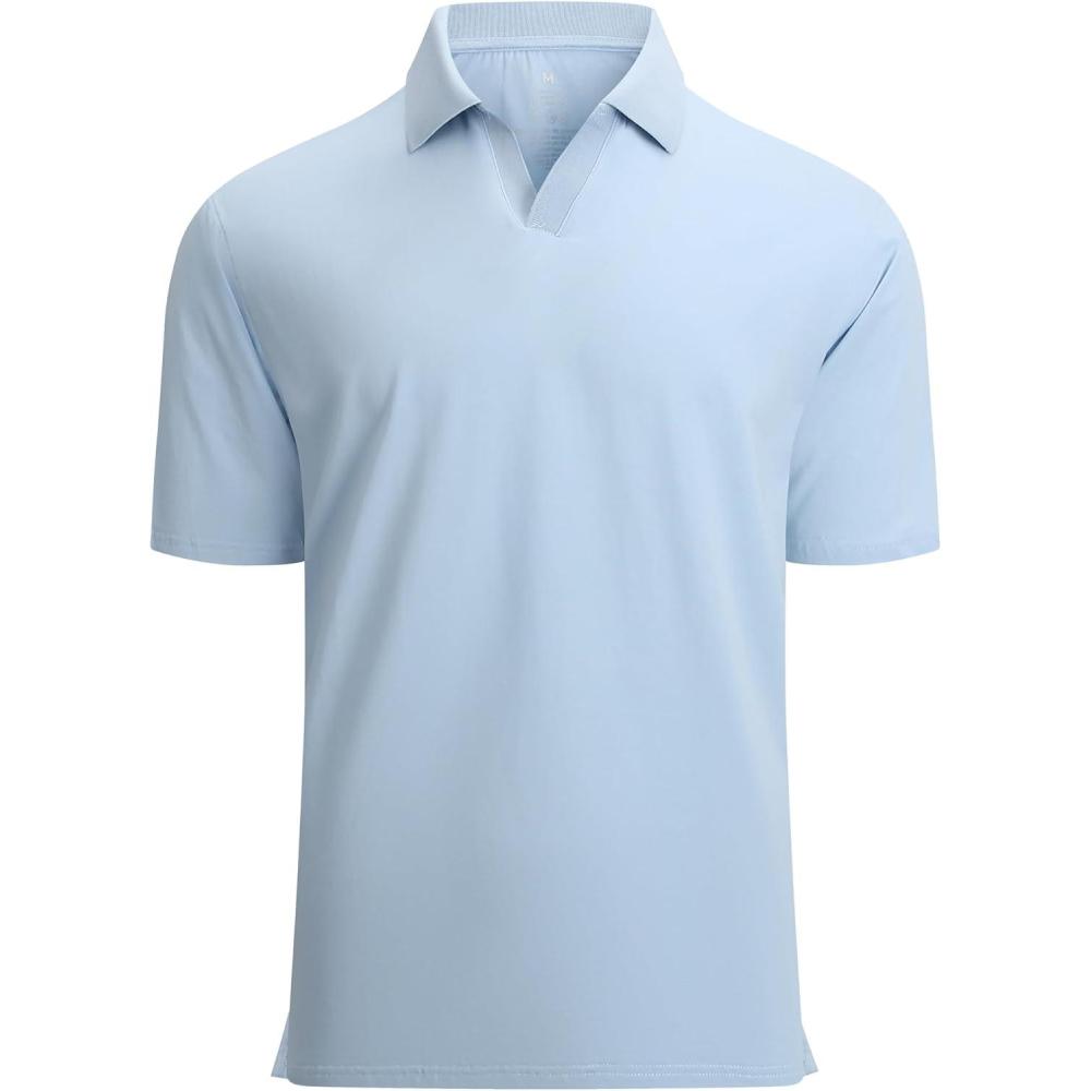 imageAlex Vando Mens Cotton Polo Shirts VNeck Short Sleeve Casual Shirts for MenBlue