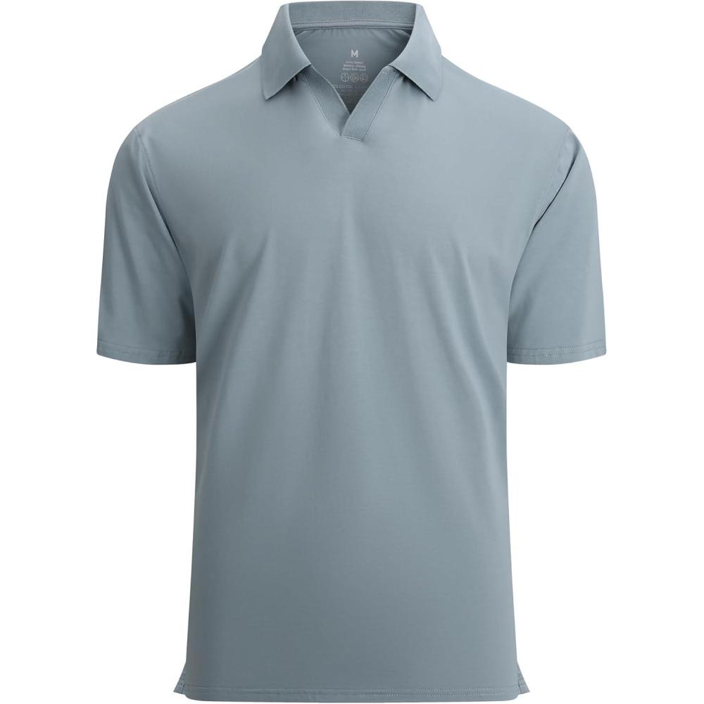 imageAlex Vando Mens Cotton Polo Shirts VNeck Short Sleeve Casual Shirts for MenDusty Blue