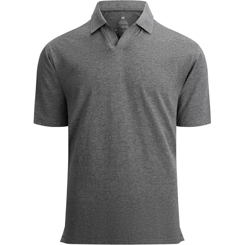 imageAlex Vando Mens Cotton Polo Shirts VNeck Short Sleeve Casual Shirts for MenGrey