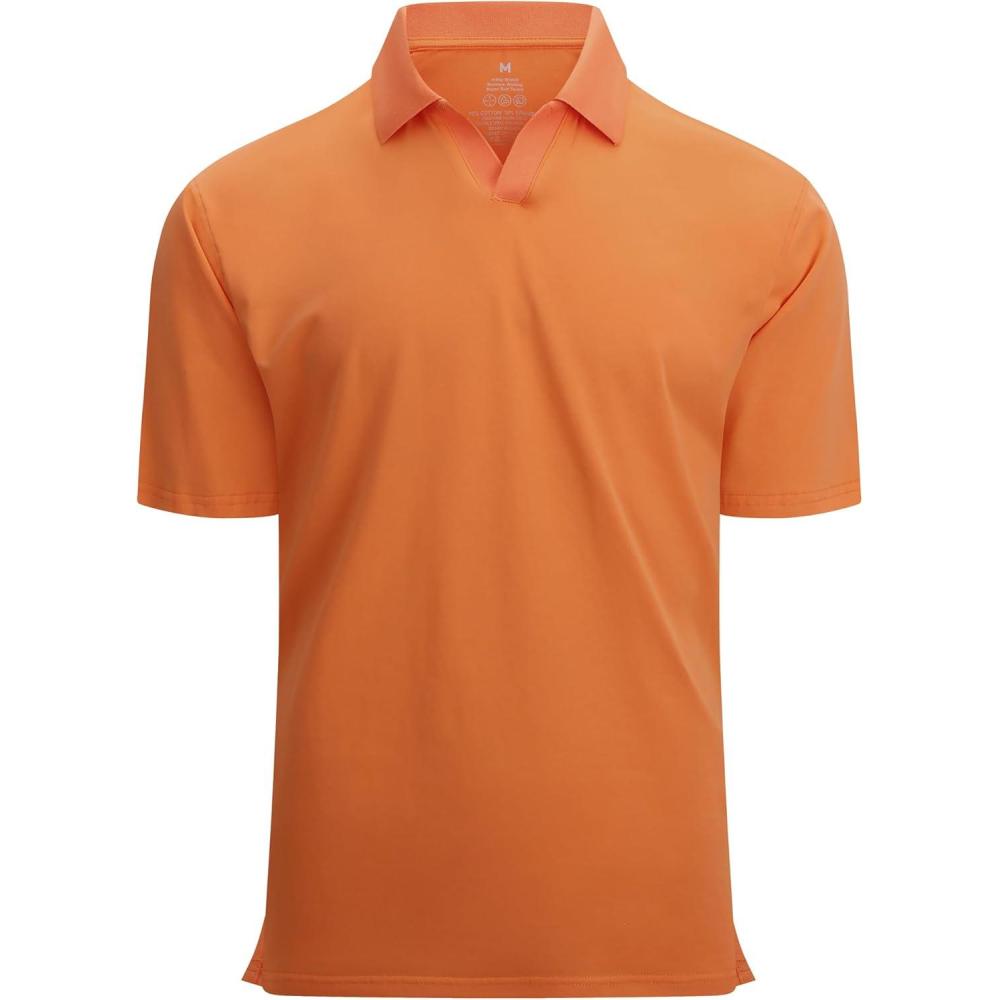 imageAlex Vando Mens Cotton Polo Shirts VNeck Short Sleeve Casual Shirts for MenOrange