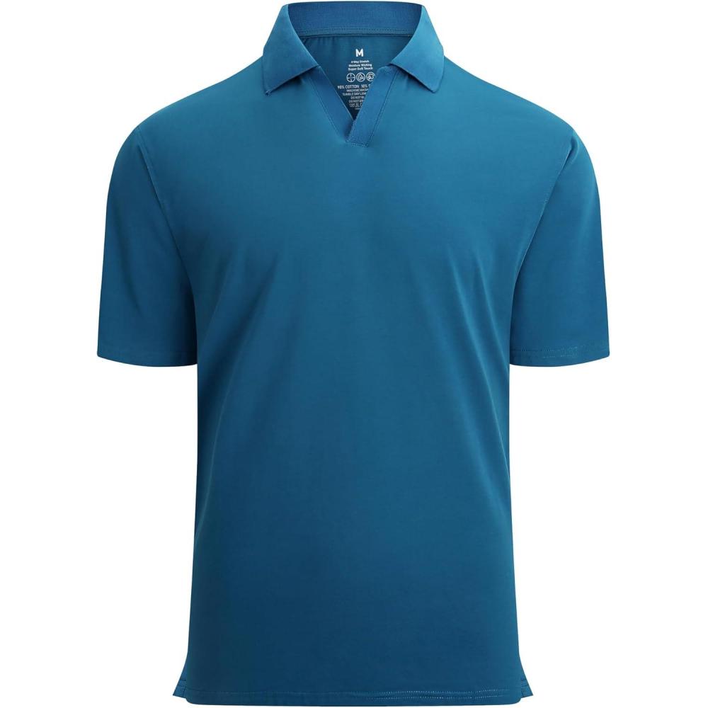imageAlex Vando Mens Cotton Polo Shirts VNeck Short Sleeve Casual Shirts for MenTeal