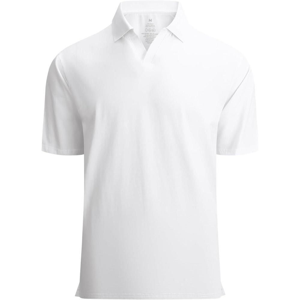imageAlex Vando Mens Cotton Polo Shirts VNeck Short Sleeve Casual Shirts for MenWhite