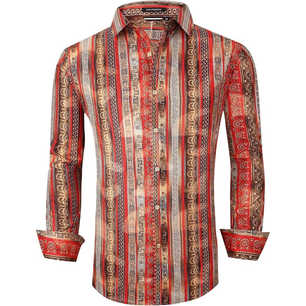 imageAlex Vando Mens Digital Printing Dress Shirts IronFree Regular Fit Party Button Down Shirt2635 Black