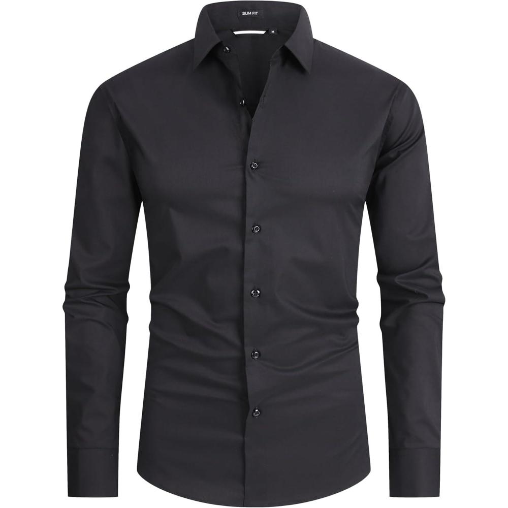 imageAlex Vando Mens Dress Shirt Easy Care Slim Fit Long Sleeve Cotton Stretch Button Down ShirtBlack