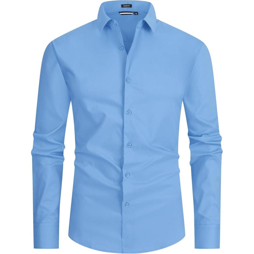 imageAlex Vando Mens Dress Shirt Easy Care Slim Fit Long Sleeve Cotton Stretch Button Down ShirtBlue