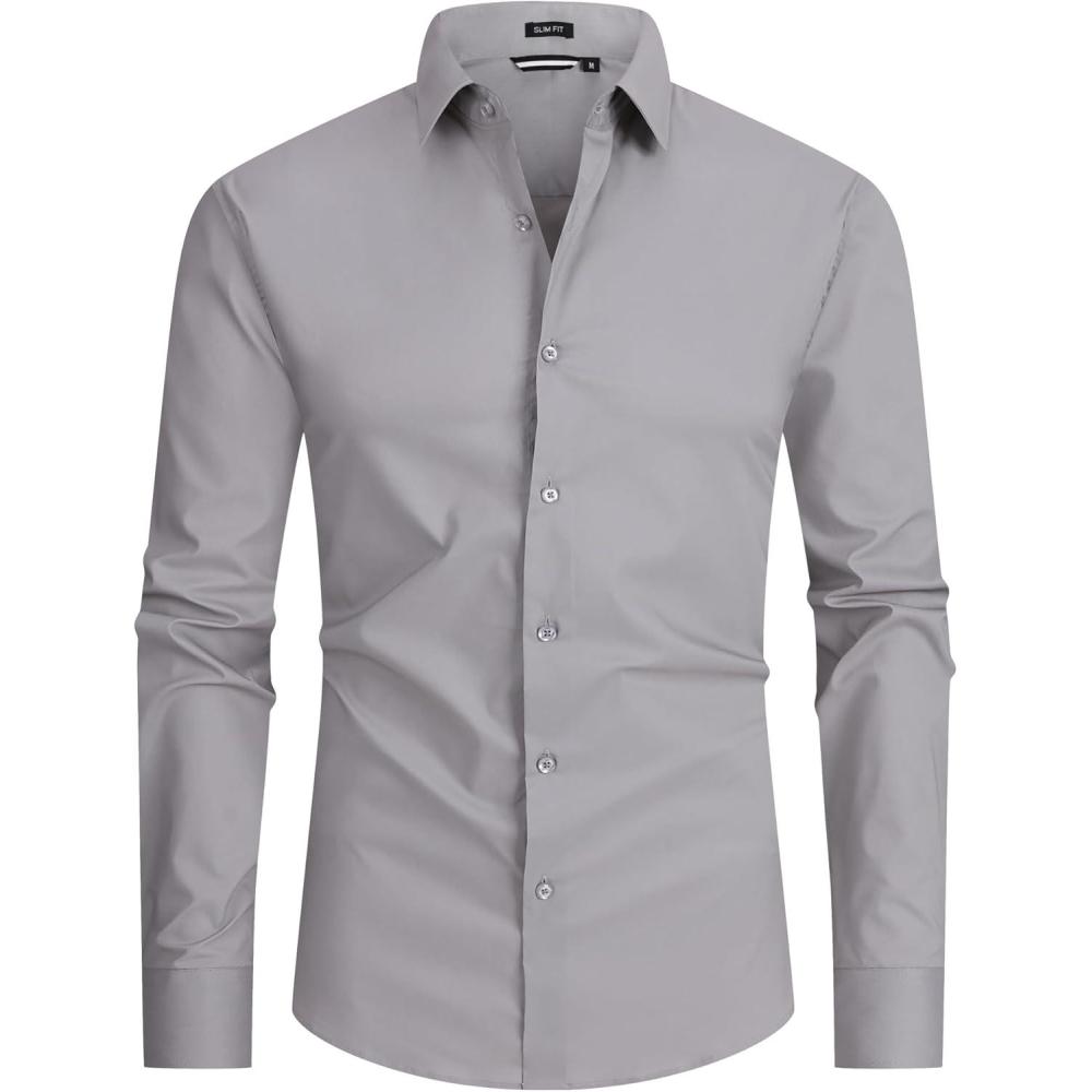 imageAlex Vando Mens Dress Shirt Easy Care Slim Fit Long Sleeve Cotton Stretch Button Down ShirtGrey