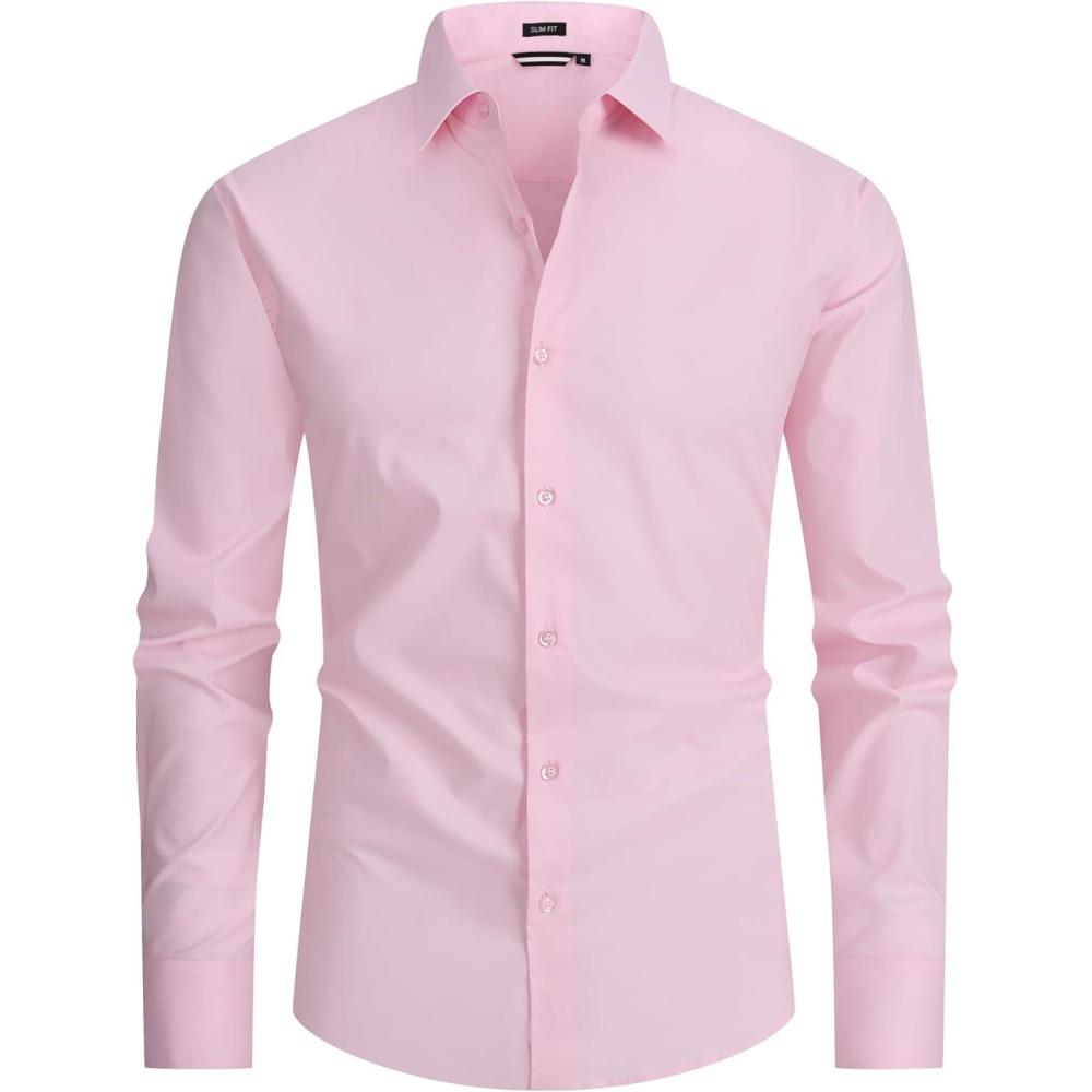 imageAlex Vando Mens Dress Shirt Easy Care Slim Fit Long Sleeve Cotton Stretch Button Down ShirtPink