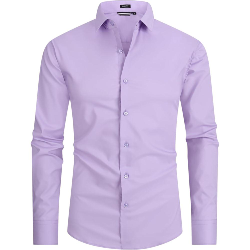 imageAlex Vando Mens Dress Shirt Easy Care Slim Fit Long Sleeve Cotton Stretch Button Down ShirtPurple