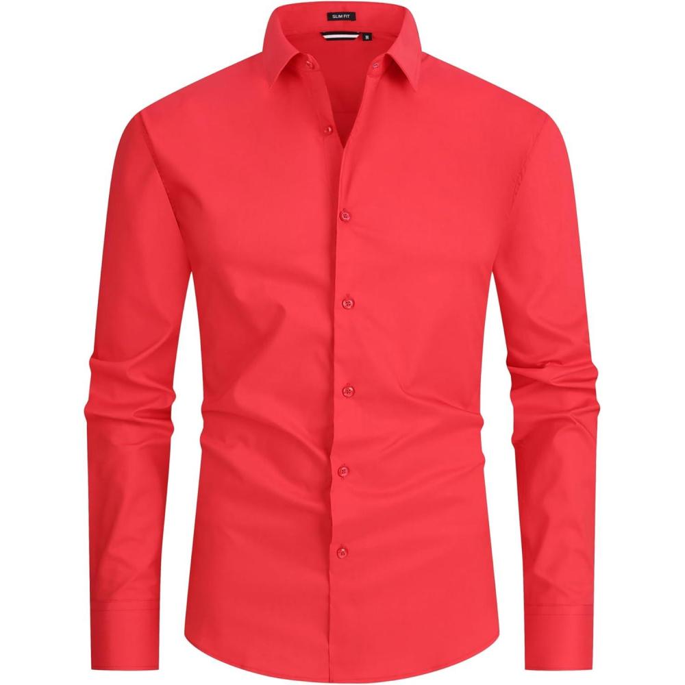 imageAlex Vando Mens Dress Shirt Easy Care Slim Fit Long Sleeve Cotton Stretch Button Down ShirtRed