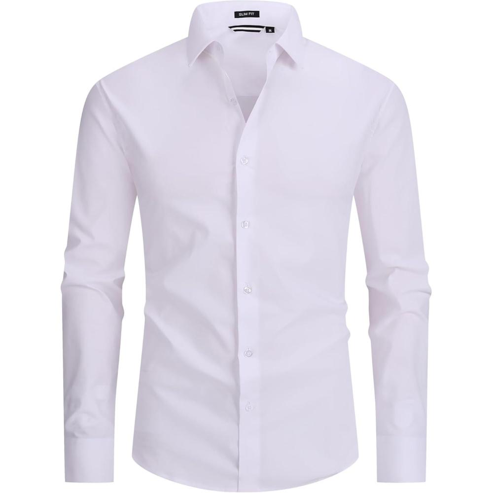 imageAlex Vando Mens Dress Shirt Easy Care Slim Fit Long Sleeve Cotton Stretch Button Down ShirtWhite