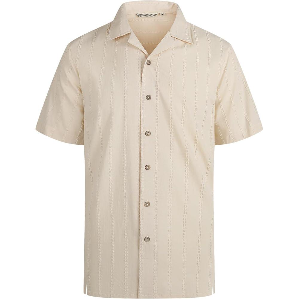 imageAlex Vando Mens Dress Shirts 4Way Stretch Wrinkle Free Regular Fit Short Sleeve Men Button Down ShirtApricot Camp