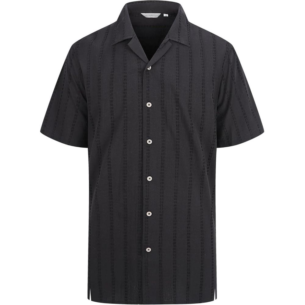 imageAlex Vando Mens Dress Shirts 4Way Stretch Wrinkle Free Regular Fit Short Sleeve Men Button Down ShirtBlack Camp