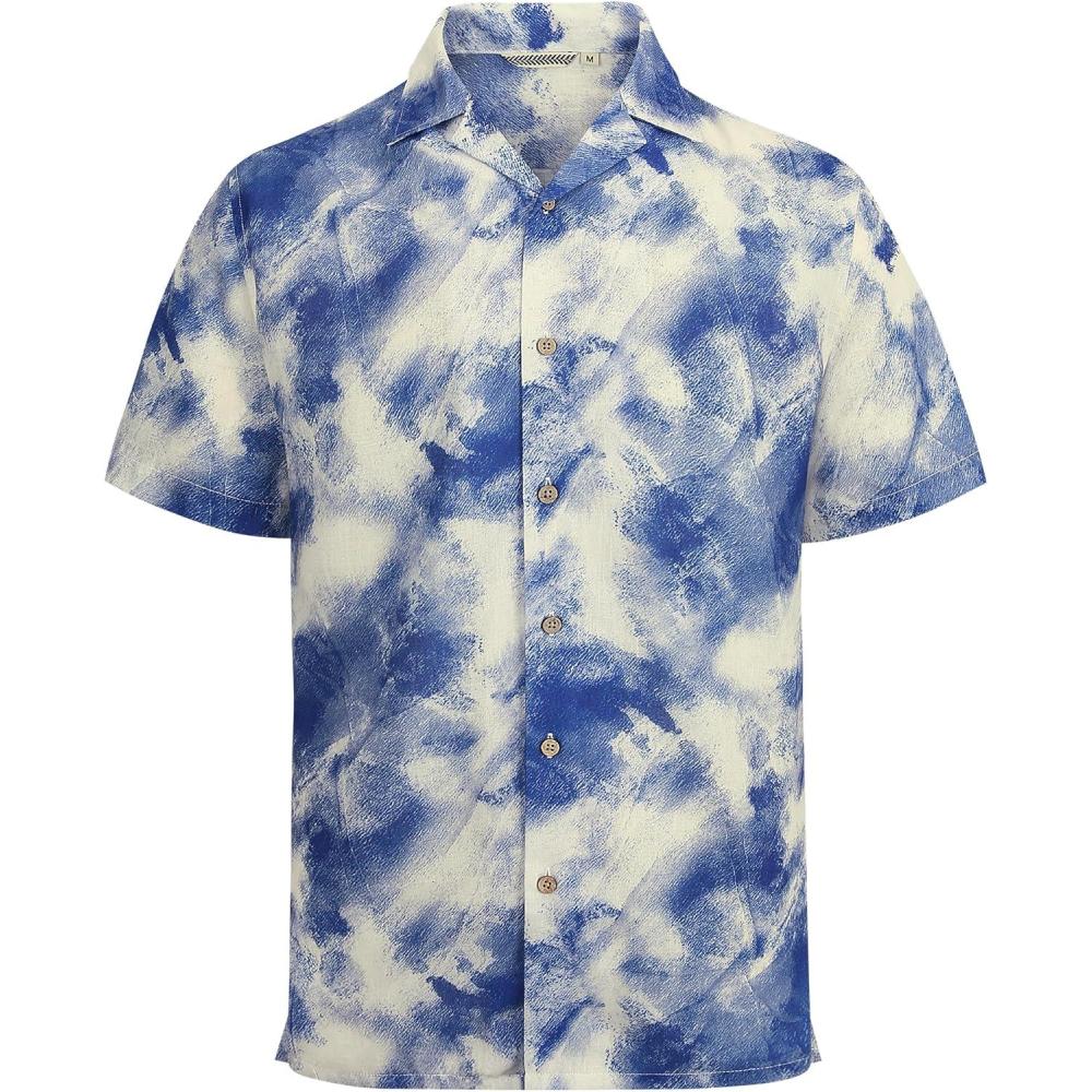 imageAlex Vando Mens Dress Shirts 4Way Stretch Wrinkle Free Regular Fit Short Sleeve Men Button Down ShirtBlue Tiedye