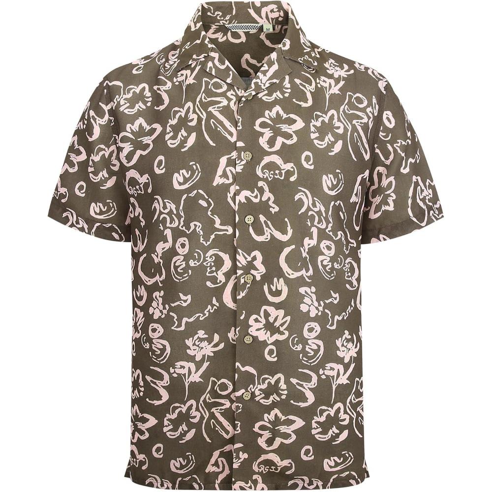 imageAlex Vando Mens Dress Shirts 4Way Stretch Wrinkle Free Regular Fit Short Sleeve Men Button Down ShirtBrown Geometric