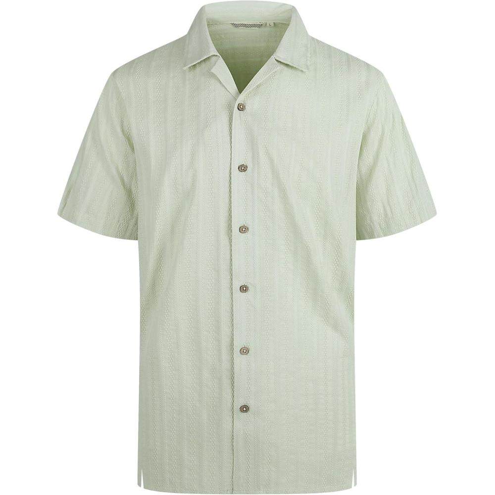 imageAlex Vando Mens Dress Shirts 4Way Stretch Wrinkle Free Regular Fit Short Sleeve Men Button Down ShirtGreen Camp