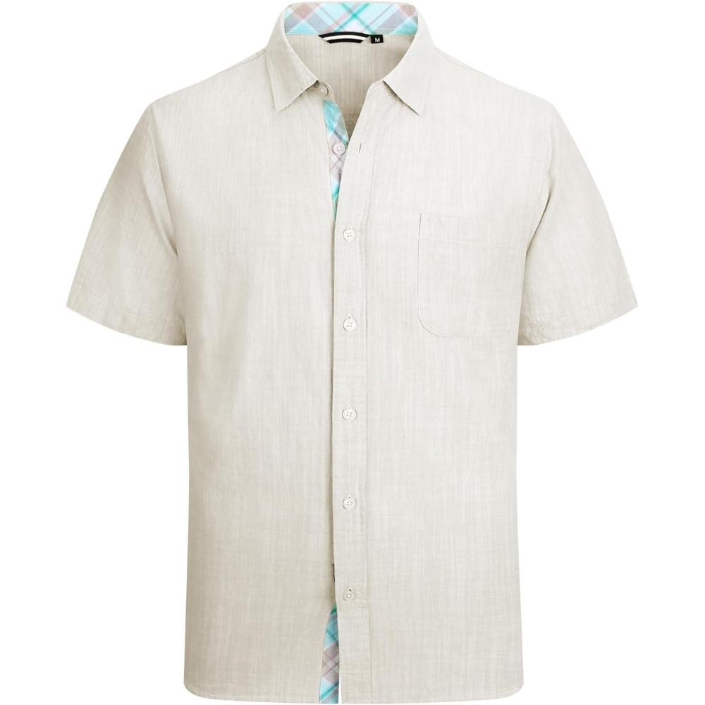 imageAlex Vando Mens Dress Shirts 4Way Stretch Wrinkle Free Regular Fit Short Sleeve Men Button Down ShirtLinenCotton Nature