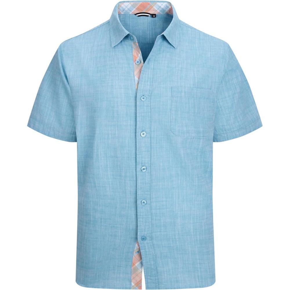 imageAlex Vando Mens Dress Shirts 4Way Stretch Wrinkle Free Regular Fit Short Sleeve Men Button Down ShirtLinenCotton Turquoise