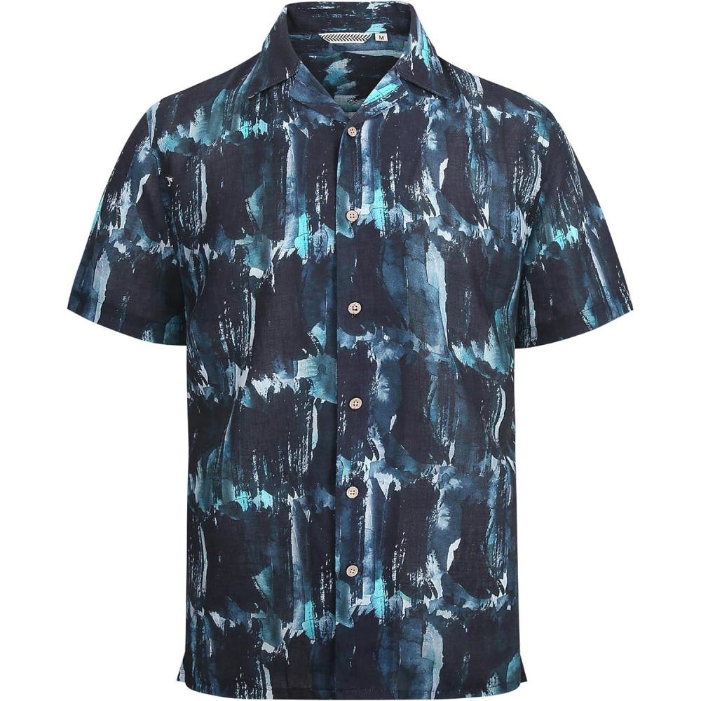 imageAlex Vando Mens Dress Shirts 4Way Stretch Wrinkle Free Regular Fit Short Sleeve Men Button Down ShirtNavy Tiedye