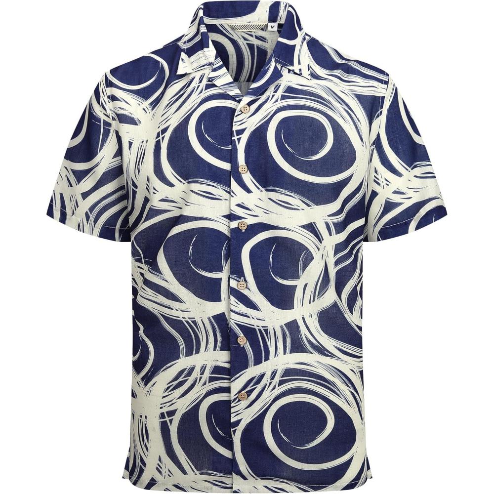 imageAlex Vando Mens Dress Shirts 4Way Stretch Wrinkle Free Regular Fit Short Sleeve Men Button Down ShirtNavy Wave