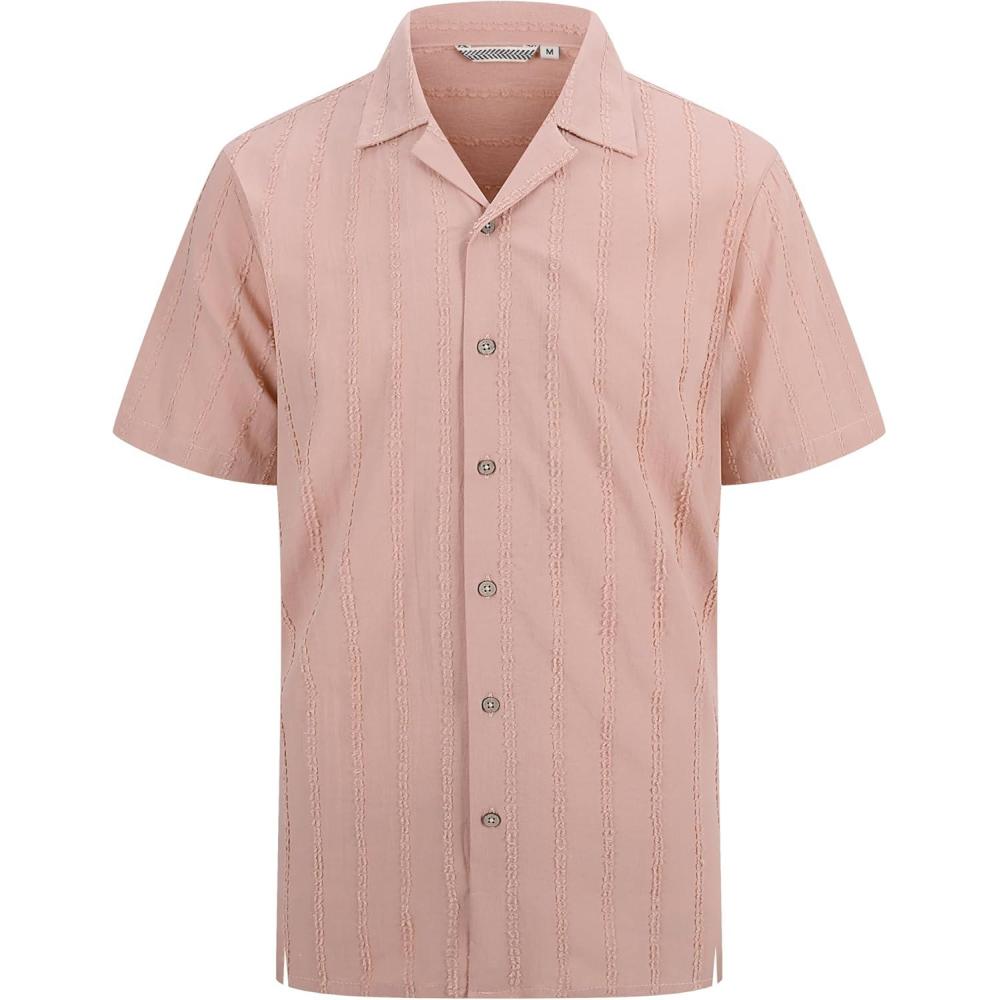 imageAlex Vando Mens Dress Shirts 4Way Stretch Wrinkle Free Regular Fit Short Sleeve Men Button Down ShirtPink Camp