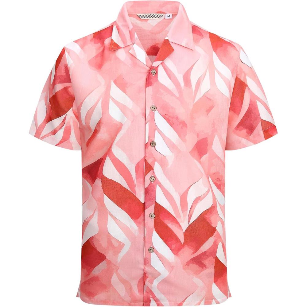 imageAlex Vando Mens Dress Shirts 4Way Stretch Wrinkle Free Regular Fit Short Sleeve Men Button Down ShirtRed Leaf