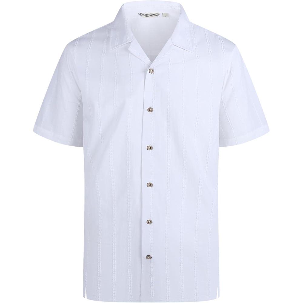 imageAlex Vando Mens Dress Shirts 4Way Stretch Wrinkle Free Regular Fit Short Sleeve Men Button Down ShirtWhite Camp