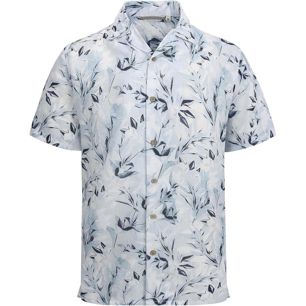imageAlex Vando Mens Dress Shirts 4Way Stretch Wrinkle Free Regular Fit Short Sleeve Men Button Down ShirtWhite Leaf
