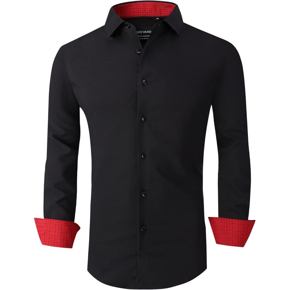 imageAlex Vando Mens Dress Shirts Regular Fit Long Sleeve Stretch Business Dress Shirts for Men06 Black