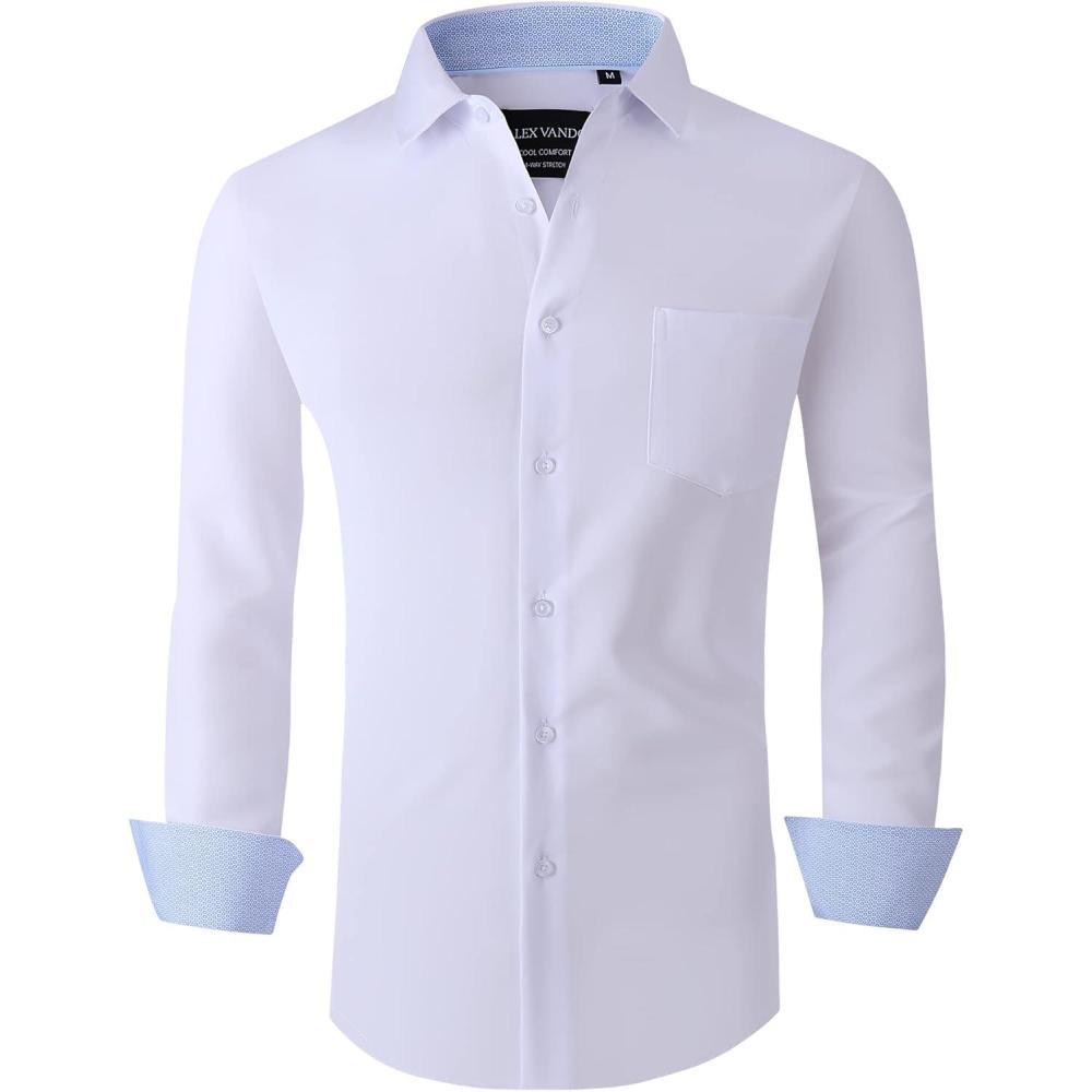 imageAlex Vando Mens Dress Shirts Regular Fit Long Sleeve Stretch Business Dress Shirts for Men06 White