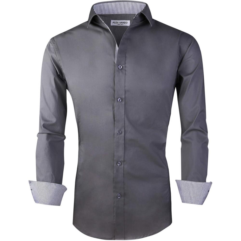 imageAlex Vando Mens Dress Shirts Regular Fit Long Sleeve Stretch Business Dress Shirts for MenCharcoal