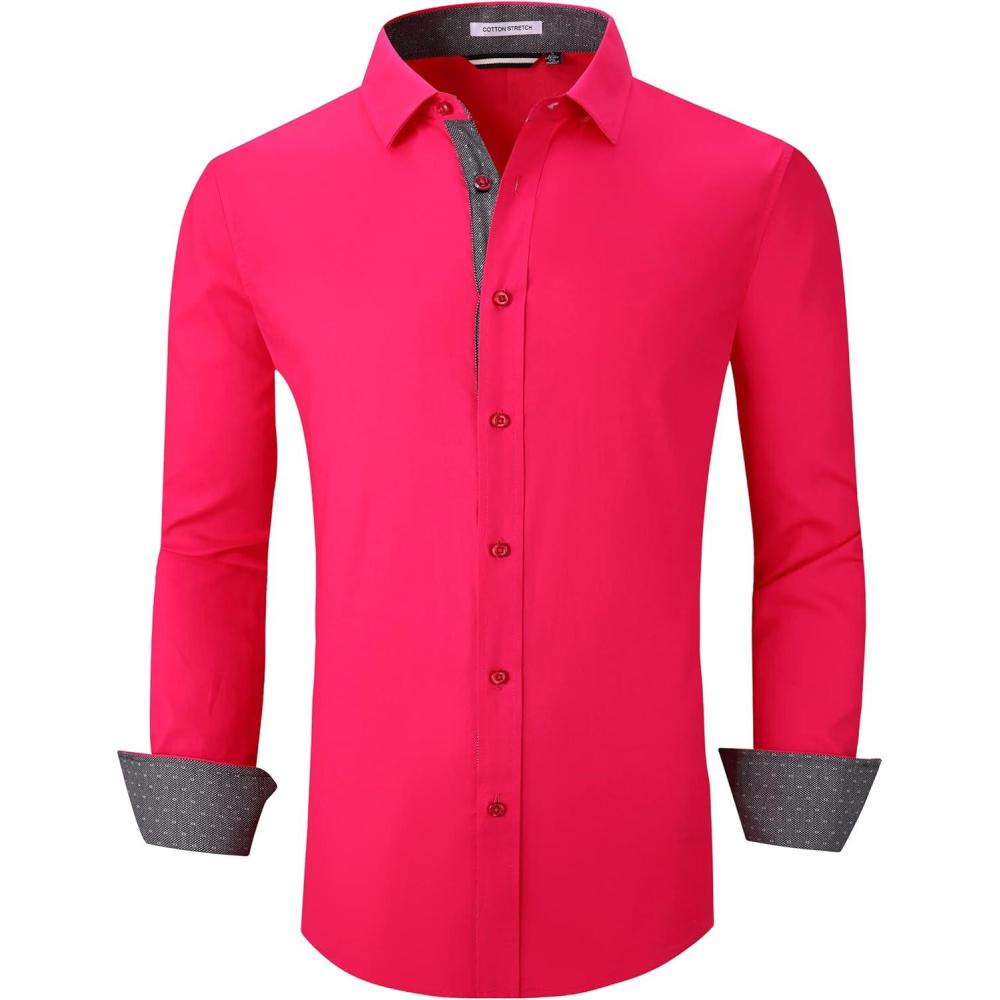 imageAlex Vando Mens Dress Shirts Regular Fit Long Sleeve Stretch Business Dress Shirts for MenFuchsia