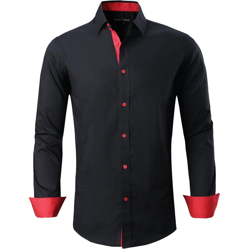 imageAlex Vando Mens Dress Shirts Regular Fit Long Sleeve Stretch Business Dress Shirts for MenL17black