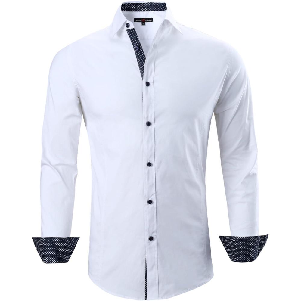 imageAlex Vando Mens Dress Shirts Regular Fit Long Sleeve Stretch Business Dress Shirts for MenL17white