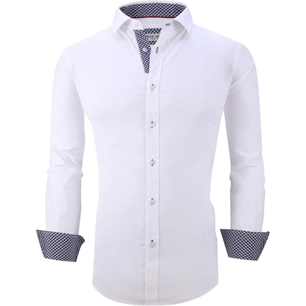 imageAlex Vando Mens Dress Shirts Regular Fit Long Sleeve Stretch Business Dress Shirts for MenL19white