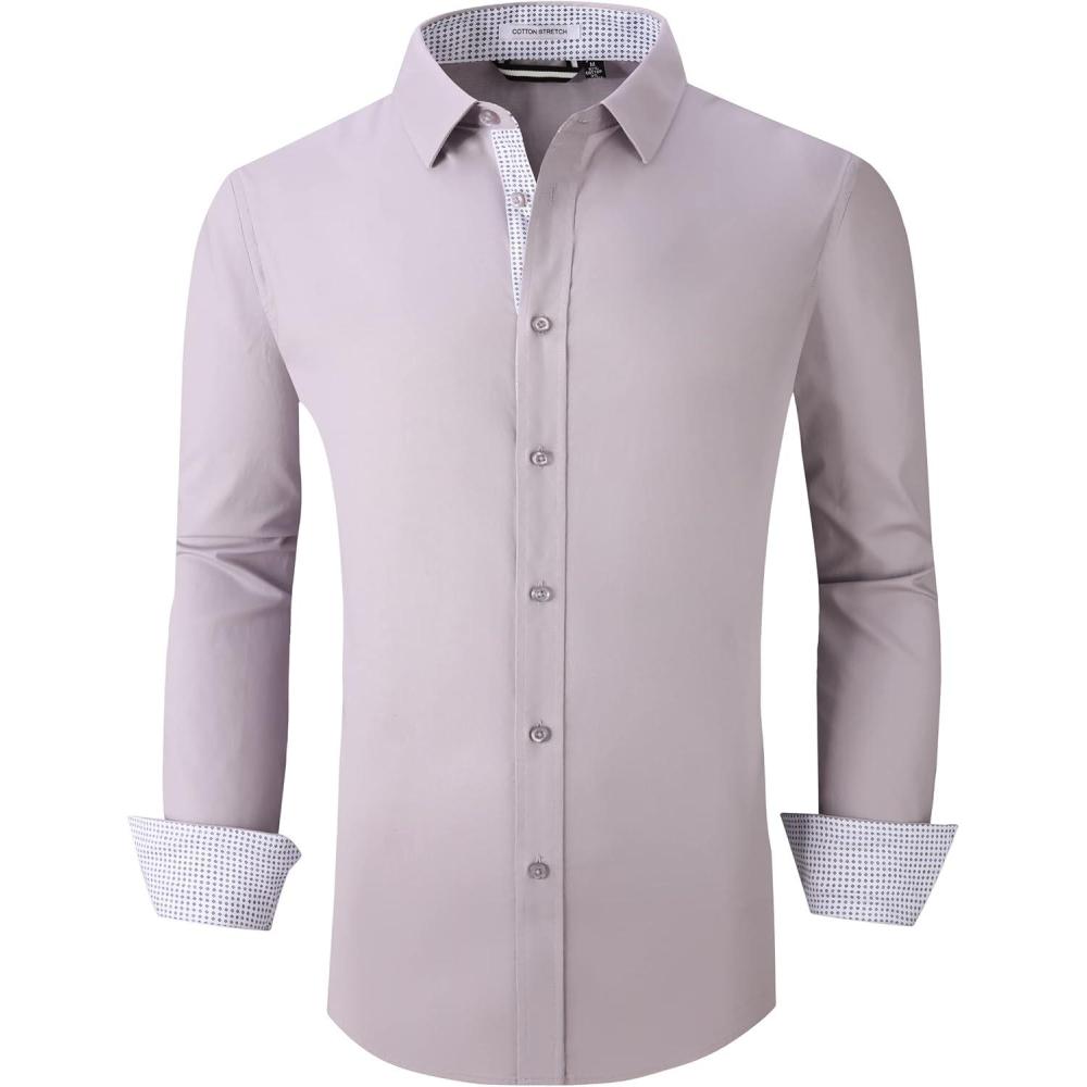 imageAlex Vando Mens Dress Shirts Regular Fit Long Sleeve Stretch Business Dress Shirts for MenLt Grey