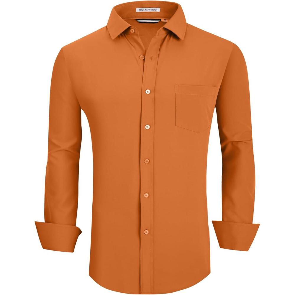 imageAlex Vando Mens Dress Shirts Regular Fit Long Sleeve Stretch Business Dress Shirts for MenOrange