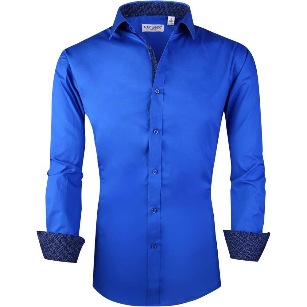imageAlex Vando Mens Dress Shirts Regular Fit Long Sleeve Stretch Business Dress Shirts for MenRoral Blue