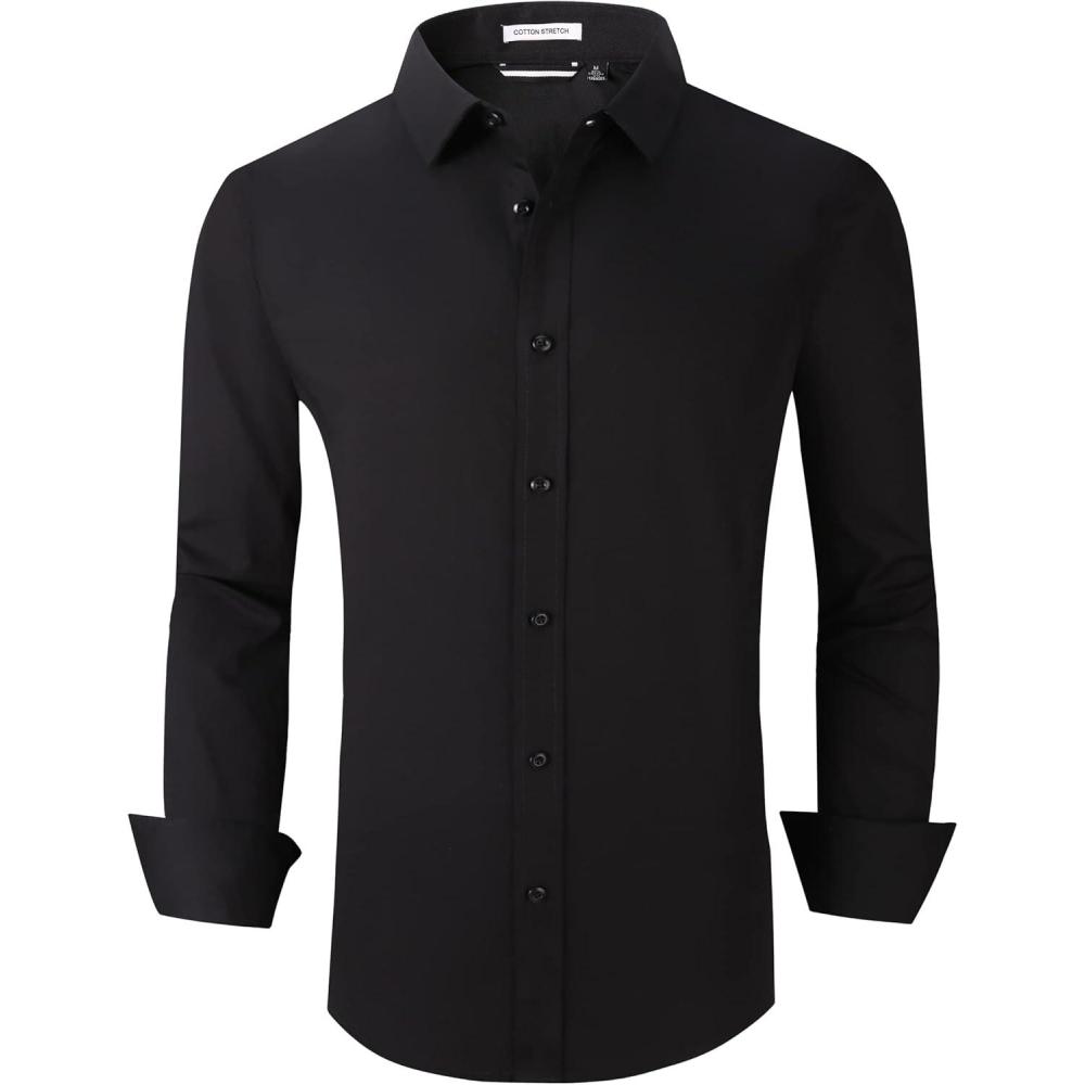 imageAlex Vando Mens Dress Shirts Regular Fit Long Sleeve Stretch Business Dress Shirts for MenSolid Black