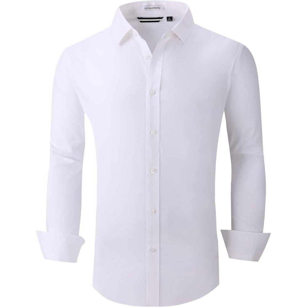 imageAlex Vando Mens Dress Shirts Regular Fit Long Sleeve Stretch Business Dress Shirts for MenSolid White
