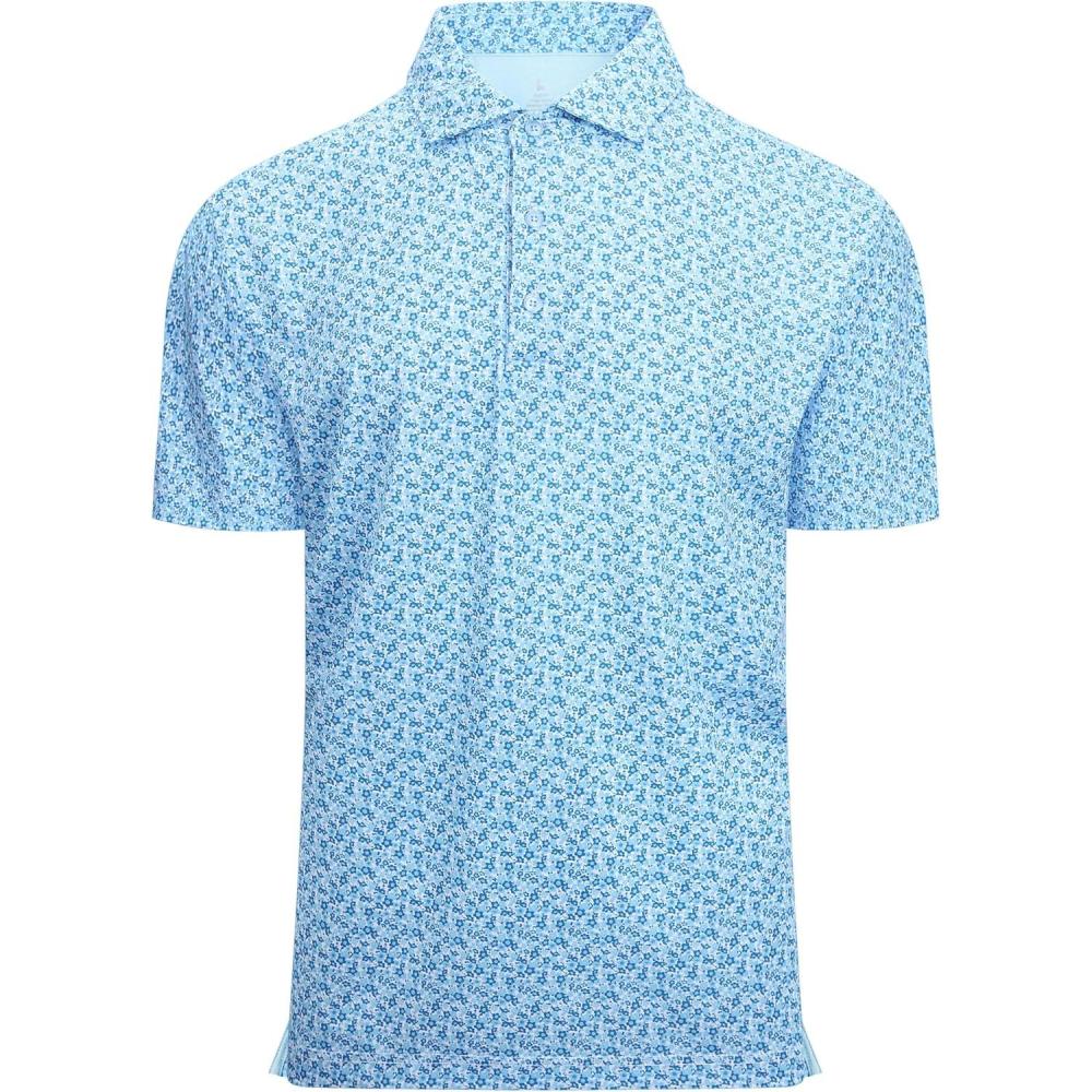 imageAlex Vando Mens Golf Shirt Moisture Wicking Classic Print Golf Shirts for MenBlue Flower