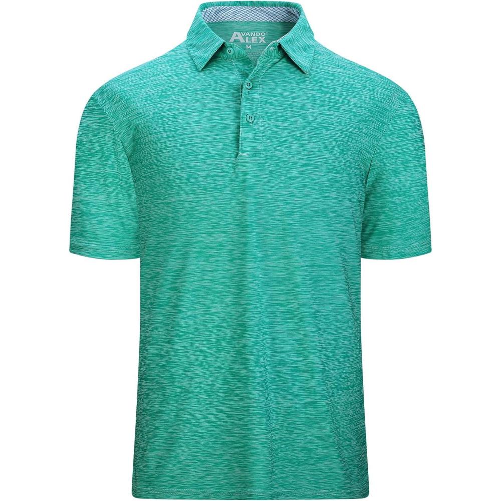 imageAlex Vando Mens Golf Shirt Moisture Wicking QuickDry Short Sleeve Casual Polo Shirts for MenDk Green