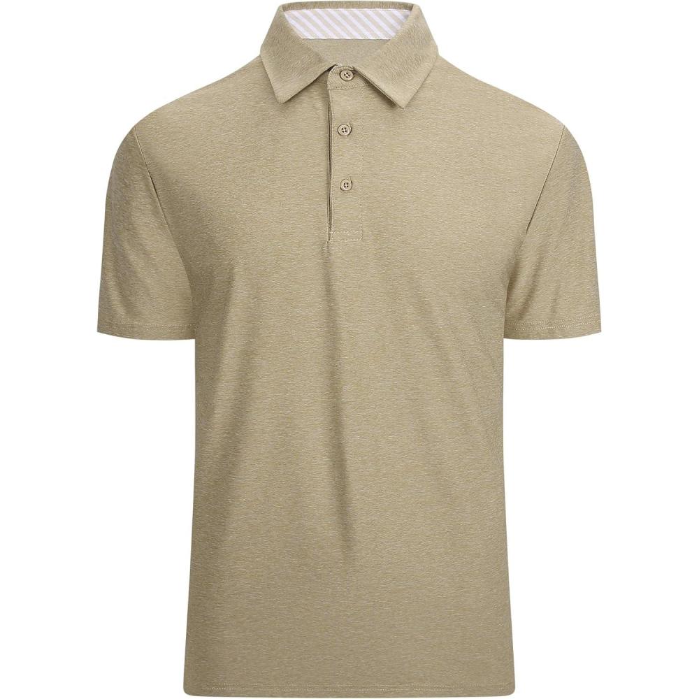 imageAlex Vando Mens Golf Shirt Moisture Wicking QuickDry Short Sleeve Casual Polo Shirts for MenKhaki