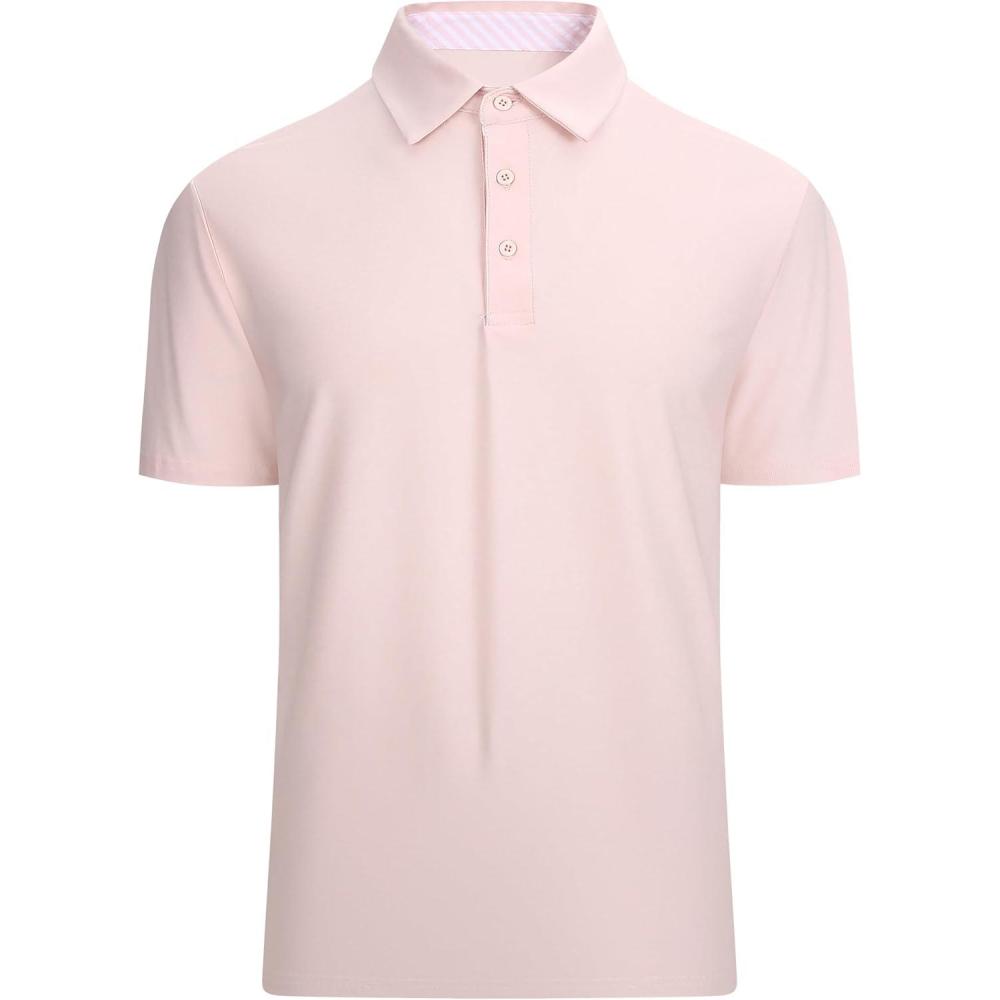 imageAlex Vando Mens Golf Shirt Moisture Wicking QuickDry Short Sleeve Casual Polo Shirts for MenLt Pink