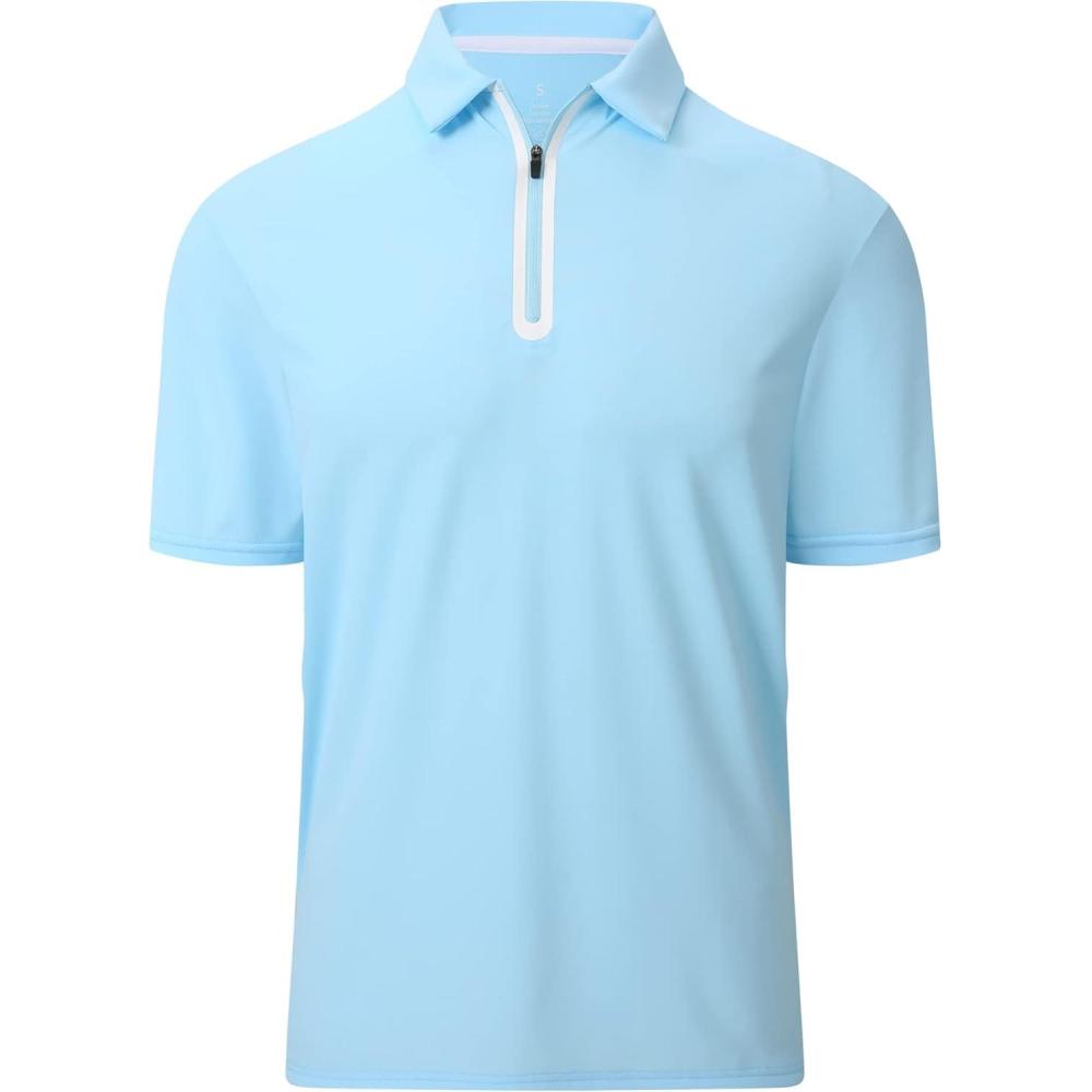 imageAlex Vando Mens Golf Shirt Moisture Wicking QuickDry Short Sleeve Casual Polo Shirts for MenZipper Blue